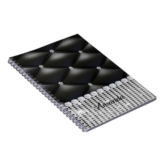 Zilveren glitter zwart monogram notitieboek (Rechterzijde)