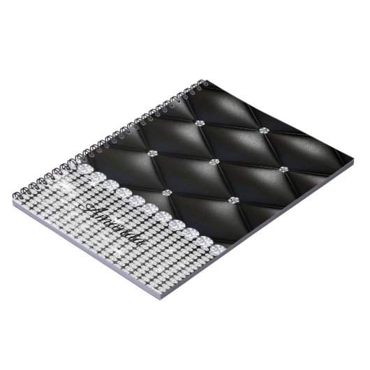 Zilveren glitter zwart monogram notitieboek (Linkerzijde)