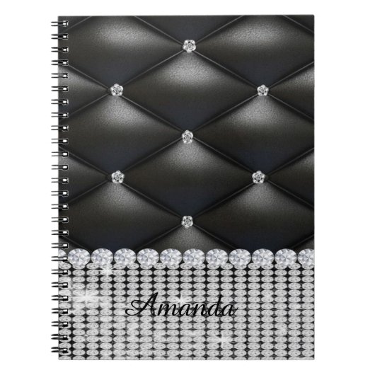 Zilveren glitter zwart monogram notitieboek (Voorkant)