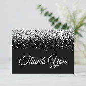 Zilveren Glitter Zwart Zoet 16 Bedankkaart (Staand voorkant)