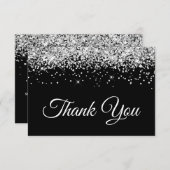 Zilveren Glitter Zwart Zoet 16 Bedankkaart (Voorkant / Achterkant)