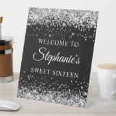 Zilveren Glitter Zwart Zoet Zestien Welkom Reclamebord Met Voetstuk (Insitu)