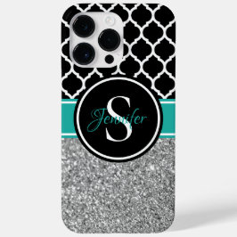 Zilveren Glitter Zwarte en Witte Traliewerk Monogr Case-Mate iPhone 14 Pro Max Hoesje
