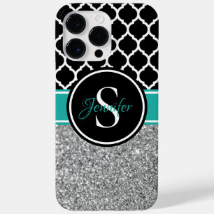 Zilveren Glitter Zwarte en Witte Traliewerk Monogr Case-Mate iPhone 14 Pro Max Hoesje