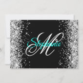 Zilveren Glitter Zwarte Fancy Monogram Kaart (Achterkant)