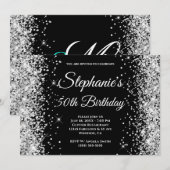Zilveren Glitter Zwarte Fancy Monogram Kaart (Voorkant / Achterkant)