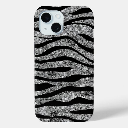 Zilveren Glitter & Zwarte Zebra Strepen Case-Mate iPhone Case (Achterkant)