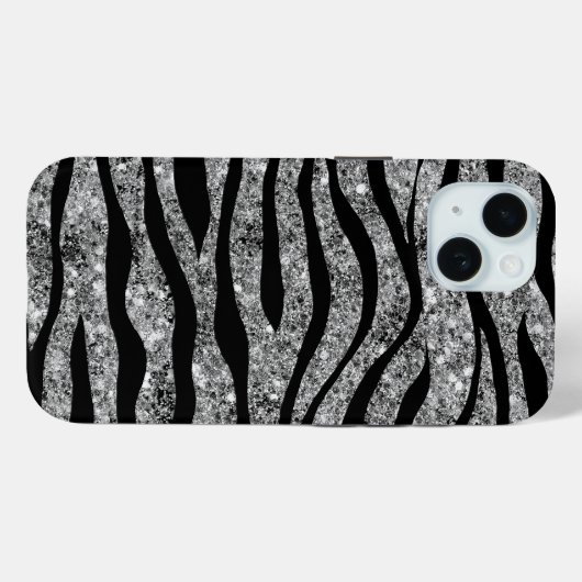 Zilveren Glitter & Zwarte Zebra Strepen Case-Mate iPhone Case (Achterkant (horizontaal))