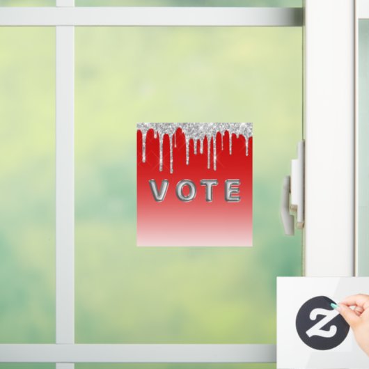 Zilveren Glitterdruppel Rood Achtergrond Stem Raamsticker (Huis)
