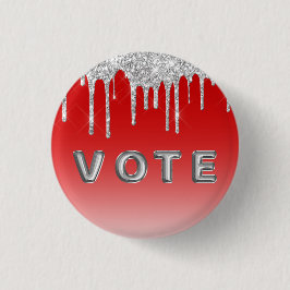 Zilveren Glitterdruppel Rood Achtergrond Stem Ronde Button 3,2 Cm