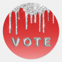 Zilveren Glitterdruppel Rood Achtergrond Stem Ronde Sticker