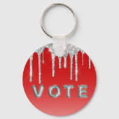 Zilveren Glitterdruppel Rood Achtergrond Stem Sleutelhanger (Voorkant)