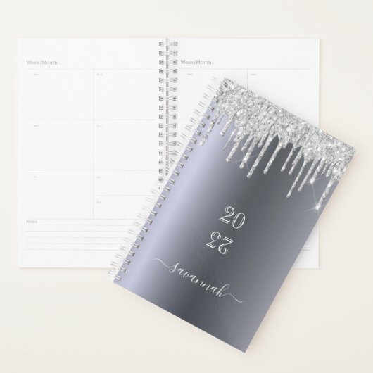 Zilveren glitterdruppels 2026 planner (Display)