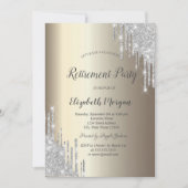 Zilveren Glitterdruppels Champagne Pensioen Kaart (Voorkant)