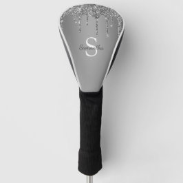 Zilveren Glitterdruppels Glanzende Monogram Naam Golfheadcover