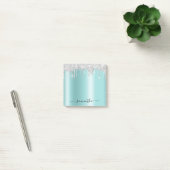 Zilveren Glitterdruppels Licht Turquoise Glans Post-it® Notes (Kantoor)