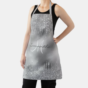 Zilveren Glitterdruppels Metallic Folie Persoonlij Schort