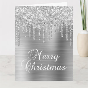 Zilveren Glitterdruppels Metallic Prettig Kerstfee Kaart