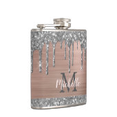 Zilveren Glitterdruppels op Roze Metal Geïnitialis Heupfles (Rechts)