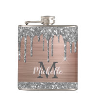 Zilveren Glitterdruppels op Roze Metalen Monogram 