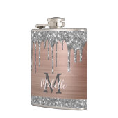 Zilveren Glitterdruppels op Roze Metallic Monogram Heupfles (Links)