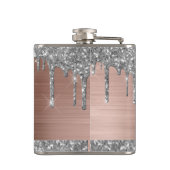 Zilveren Glitterdruppels op Roze Metallic Monogram Heupfles (Achterkant)