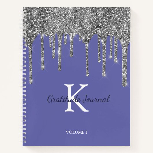 Zilveren Glitterdruppels Periwinkle Dankbaarheidsj Notitieboek (Voorkant)