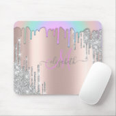 Zilveren Glitterdruppels Regenboog Roze Goud Monog Muismat (Met muis)
