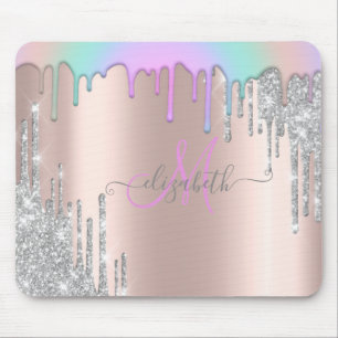 Zilveren Glitterdruppels Regenboog Roze Goud Monog Muismat