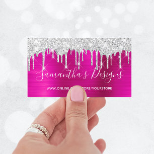 Zilveren Glitterdruppels Roze Folie Online Winkel Visitekaartje