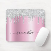 Zilveren Glitterdruppels Roze Glans Muismat (Met muis)