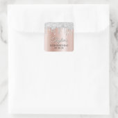 Zilveren Glitterdruppels Roze Gouden Ombre Schaduw Vierkante Sticker (Tas)