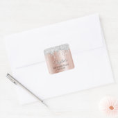Zilveren Glitterdruppels Roze Gouden Ombre Schaduw Vierkante Sticker (Envelop)