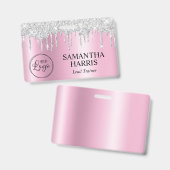 Zilveren Glitterdruppels Roze Schittering Badge (Voor- en achterkant)
