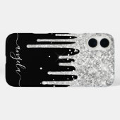 Zilveren Glitterdruppels Zwarte Glam Handtekening Case-Mate iPhone Case (Achterkant (horizontaal))