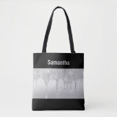 Zilveren Glitterende Monogram Stijlvol Tote Bag (Voorkant)