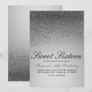 Zilveren Glitterende Sweet 16 Verjaardagsfeestje Kaart