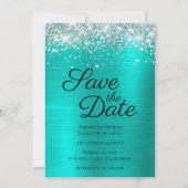 Zilveren Glitterende Turquoise Ombre Folie Save The Date (Voorkant)