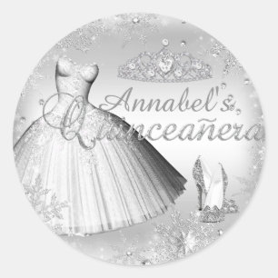 Zilveren Glitterjurk & Tiara Quinceanera Sticker