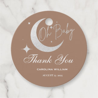 Zilveren glittermaan en sterren oh baby shower bedankjes labels
