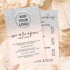 Zilveren glitterprijzen logo roze We zijn open Flyer
