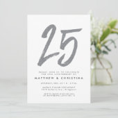 Zilveren glitters 25e jubileum feest uitnodiging (Staand voorkant)
