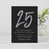 Zilveren glitters 25e verjaardagsfeest uitnodiging (Staand voorkant)