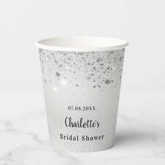 Zilveren glitters bruiloft elegante monogram papieren bekers (Voorkant)
