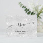 Zilveren glitters bruiloft website RSVP QR code Kaartje (Staand voorkant)