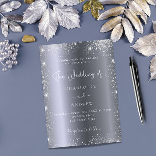 Zilveren glitters elegante script bruiloft kaart