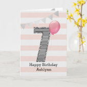 Zilveren Glitters en Roze 7de Verjaardag Kaart (Gele Bloem)