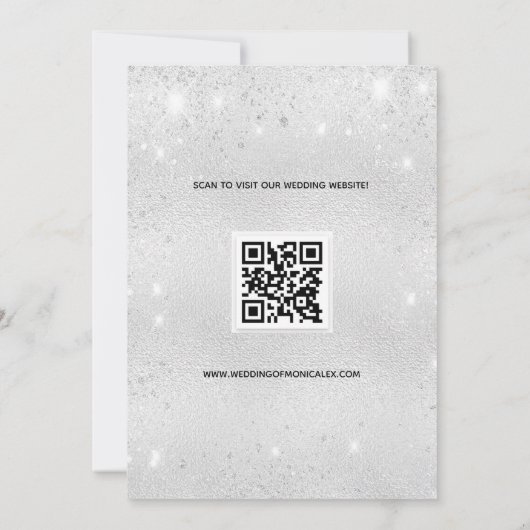 Zilveren glitters foto qr code bruiloft save the date (Achterkant)