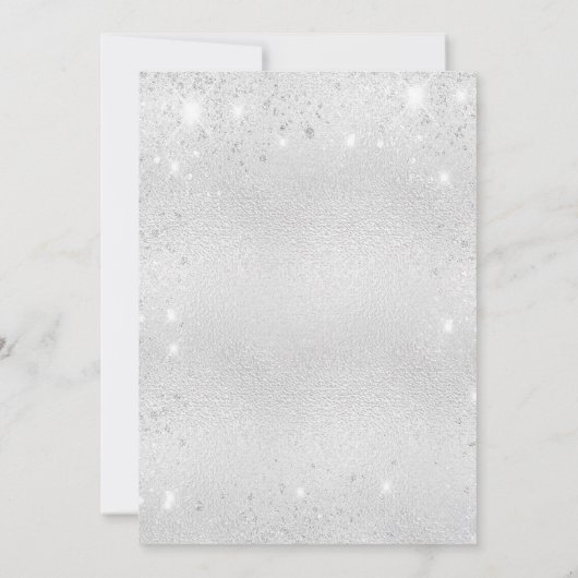 Zilveren glitters foto trouwkaart Save the Date (Achterkant)