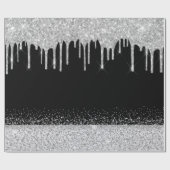 Zilveren glitters glanzende zwarte druppels cadeaupapier (Vlak)